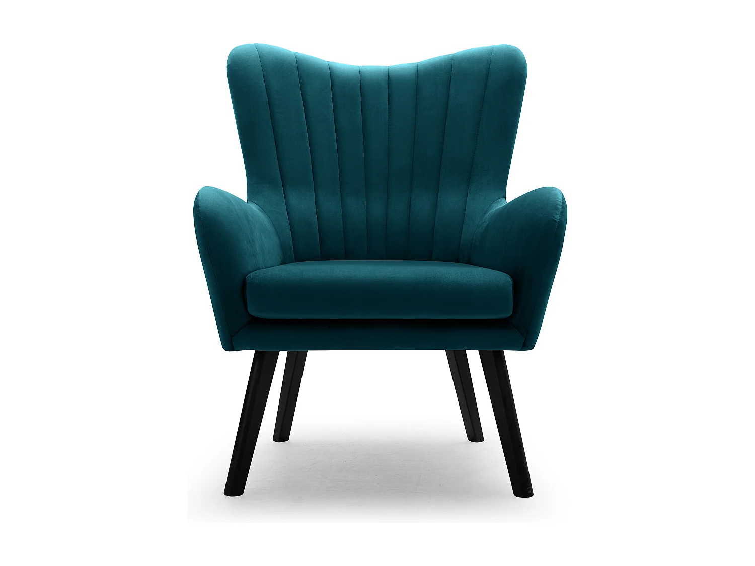 Ted fauteuil van Velluto – Elegante fluwelen stoel, hoge rugleuning, brede zitting, zwarte houten poten, 76x78x100 cm, Turquoise