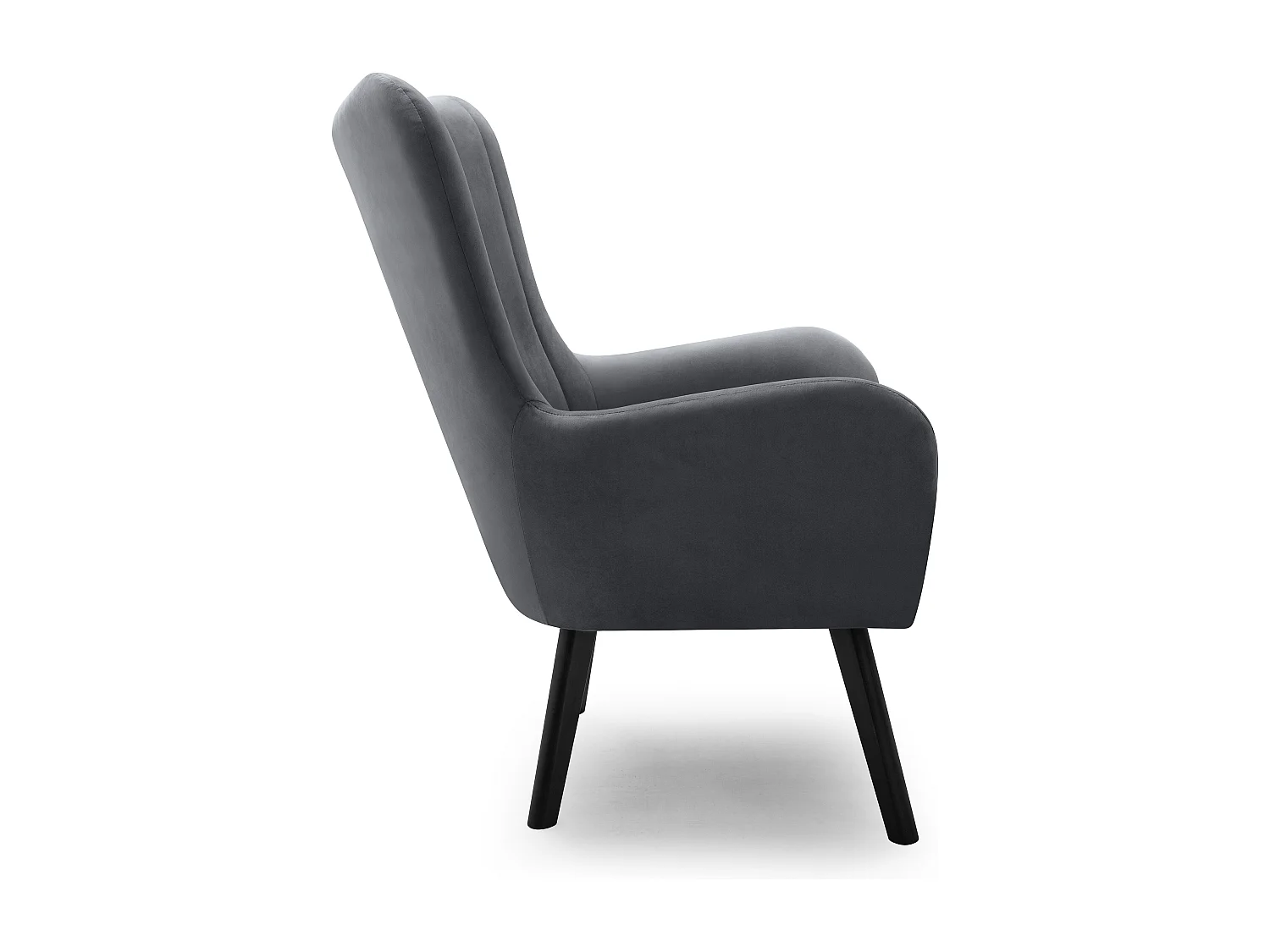 Ted fauteuil van Velluto – Elegante fluwelen stoel, hoge rugleuning, brede zitting, zwarte houten poten, 76x78x100 cm, Grijs