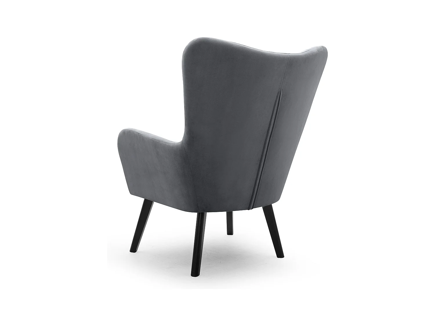 Ted fauteuil van Velluto – Elegante fluwelen stoel, hoge rugleuning, brede zitting, zwarte houten poten, 76x78x100 cm, Grijs