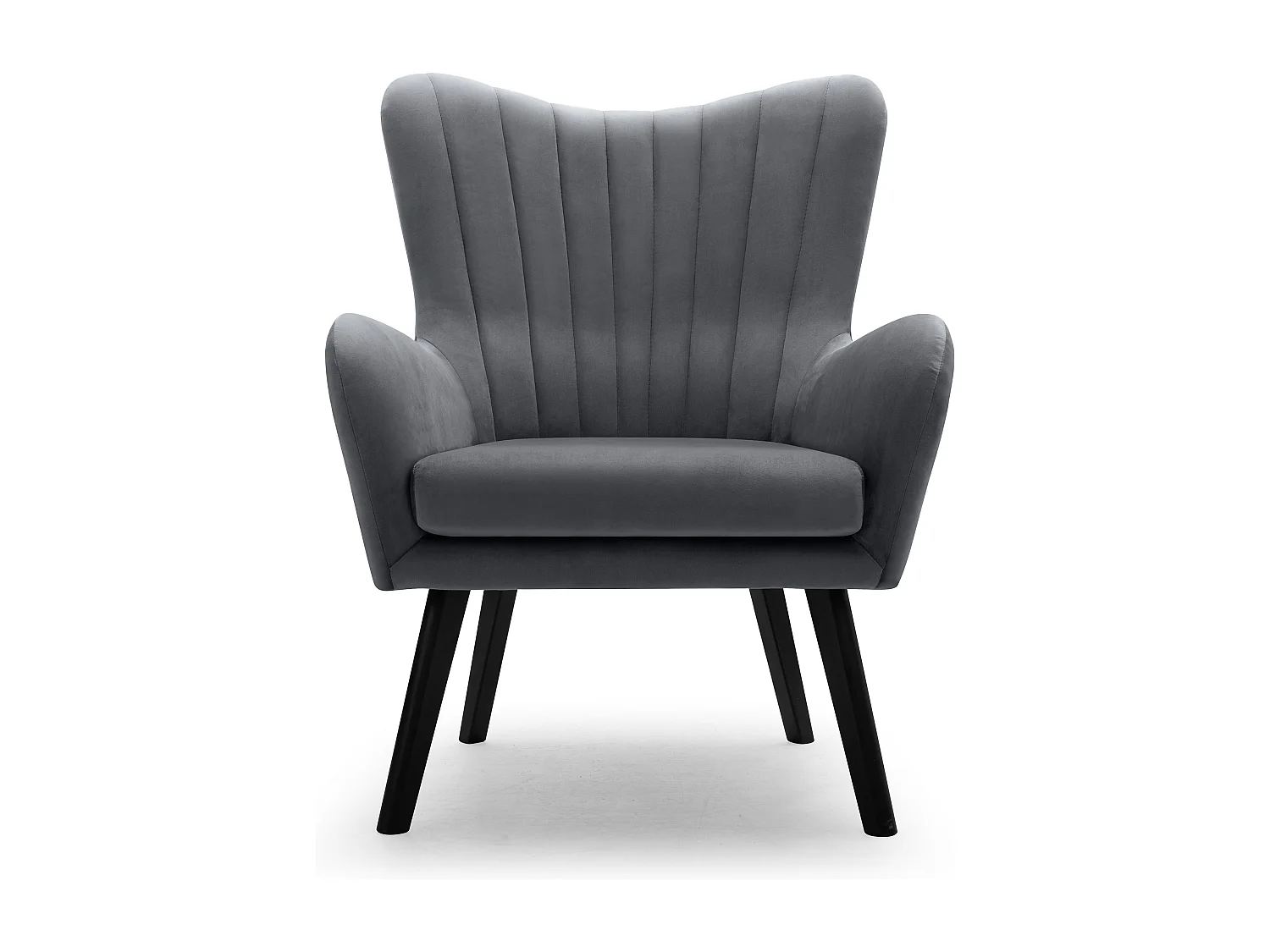 Ted fauteuil van Velluto – Elegante fluwelen stoel, hoge rugleuning, brede zitting, zwarte houten poten, 76x78x100 cm, Grijs