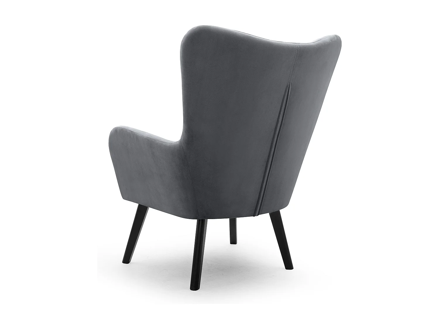 Ted fauteuil van Velluto – Elegante fluwelen stoel, hoge rugleuning, brede zitting, zwarte houten poten, 76x78x100 cm, Grijs