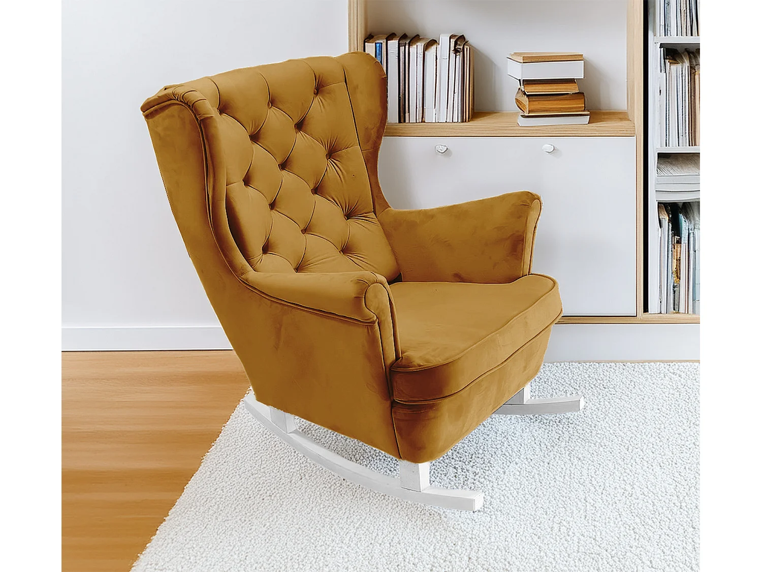 Ted fauteuil van Velluto – Elegante fluwelen stoel, hoge rugleuning, brede zitting, zwarte houten poten, 76x78x100 cm, Grijs