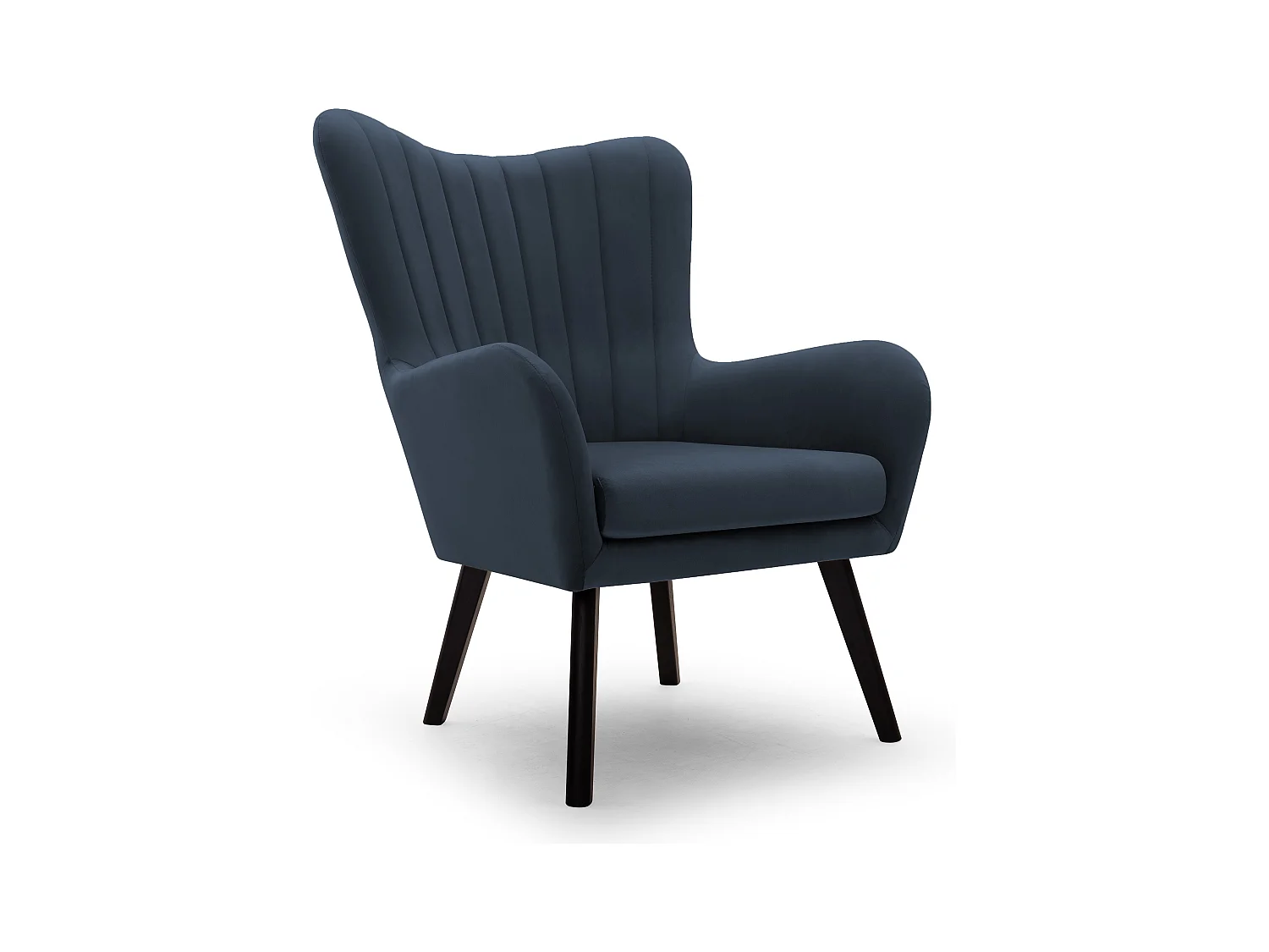 Ted Sessel aus Velluto-Stoff – Eleganter Samtsessel mit hoher Rückenlehne, breiter Sitzfläche & schwarzen Holzbeinen 76x78x100cm MARINE