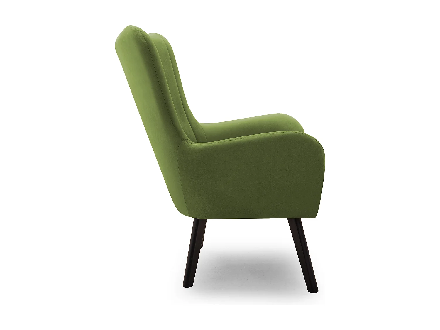 Ted fauteuil van Velluto – Elegante fluwelen stoel, hoge rugleuning, brede zitting, zwarte houten poten, 76x78x100 cm, Lichtgroen