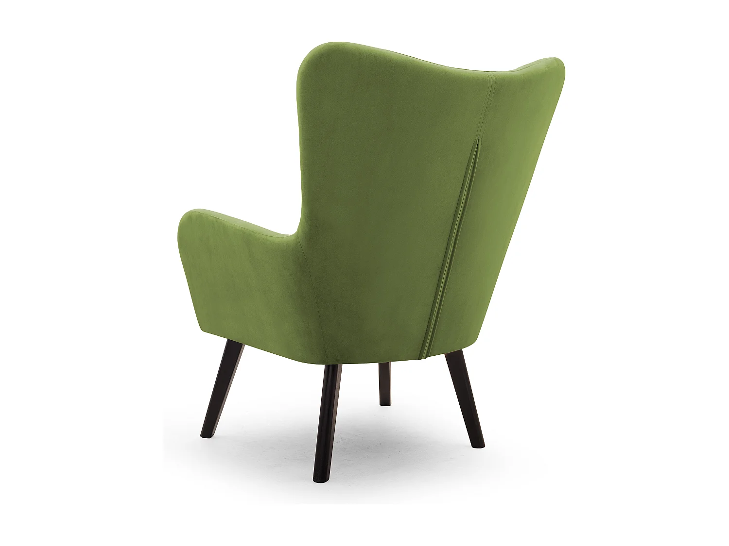 Ted fauteuil van Velluto – Elegante fluwelen stoel, hoge rugleuning, brede zitting, zwarte houten poten, 76x78x100 cm, Lichtgroen