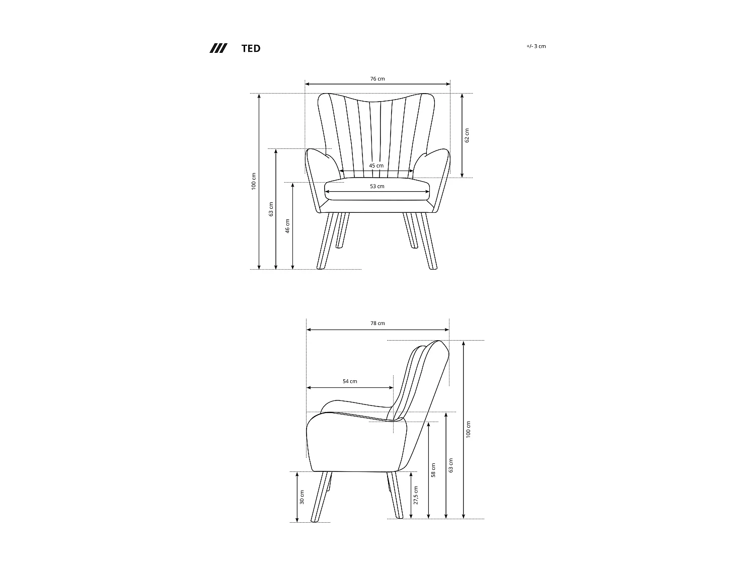 Ted fauteuil van Velluto – Elegante fluwelen stoel, hoge rugleuning, brede zitting, zwarte houten poten, 76x78x100 cm, Lichtgroen