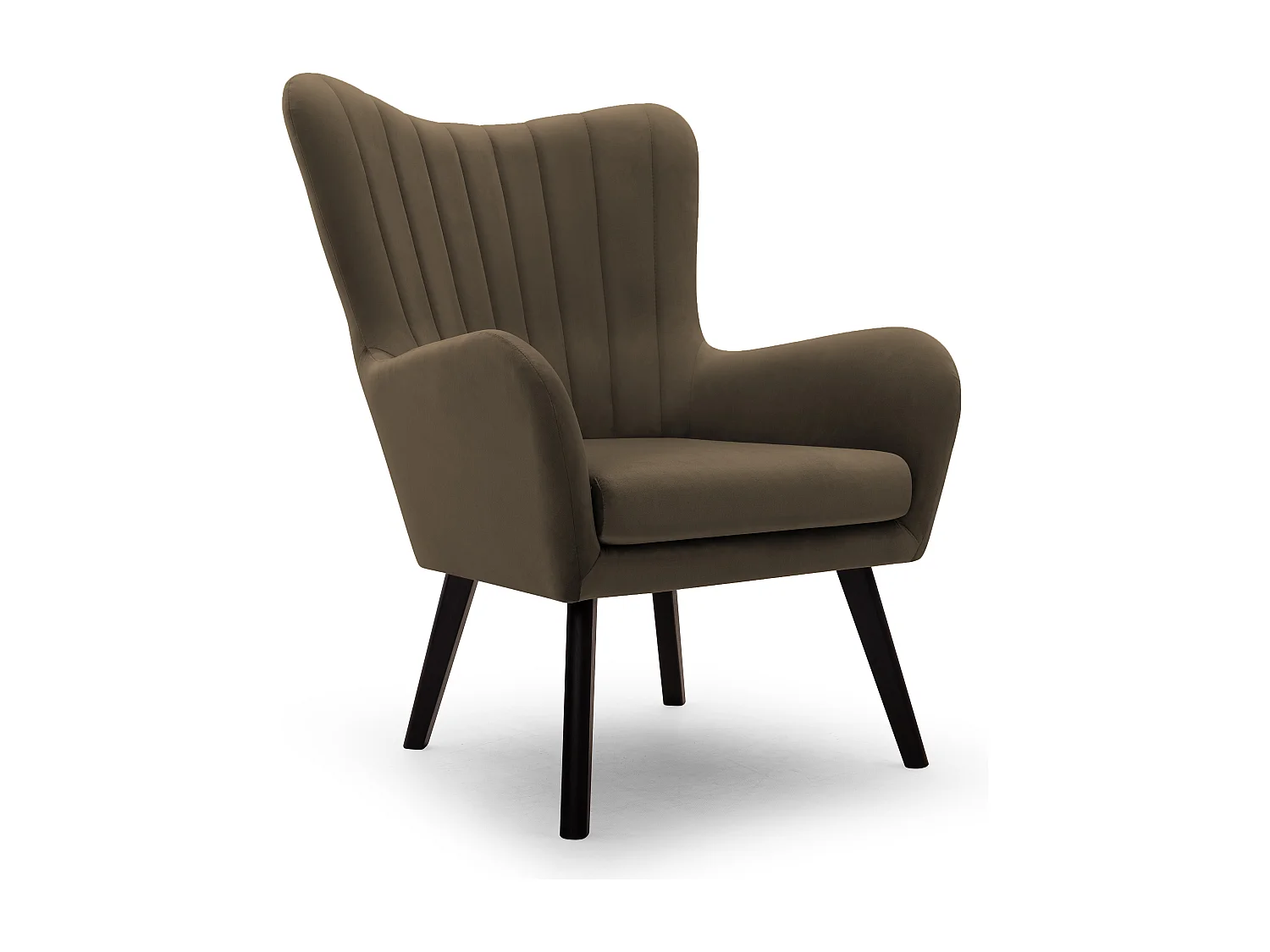 Ted fauteuil van Velluto – Elegante fluwelen stoel, hoge rugleuning, brede zitting, zwarte houten poten, 76x78x100 cm, Donkergroen