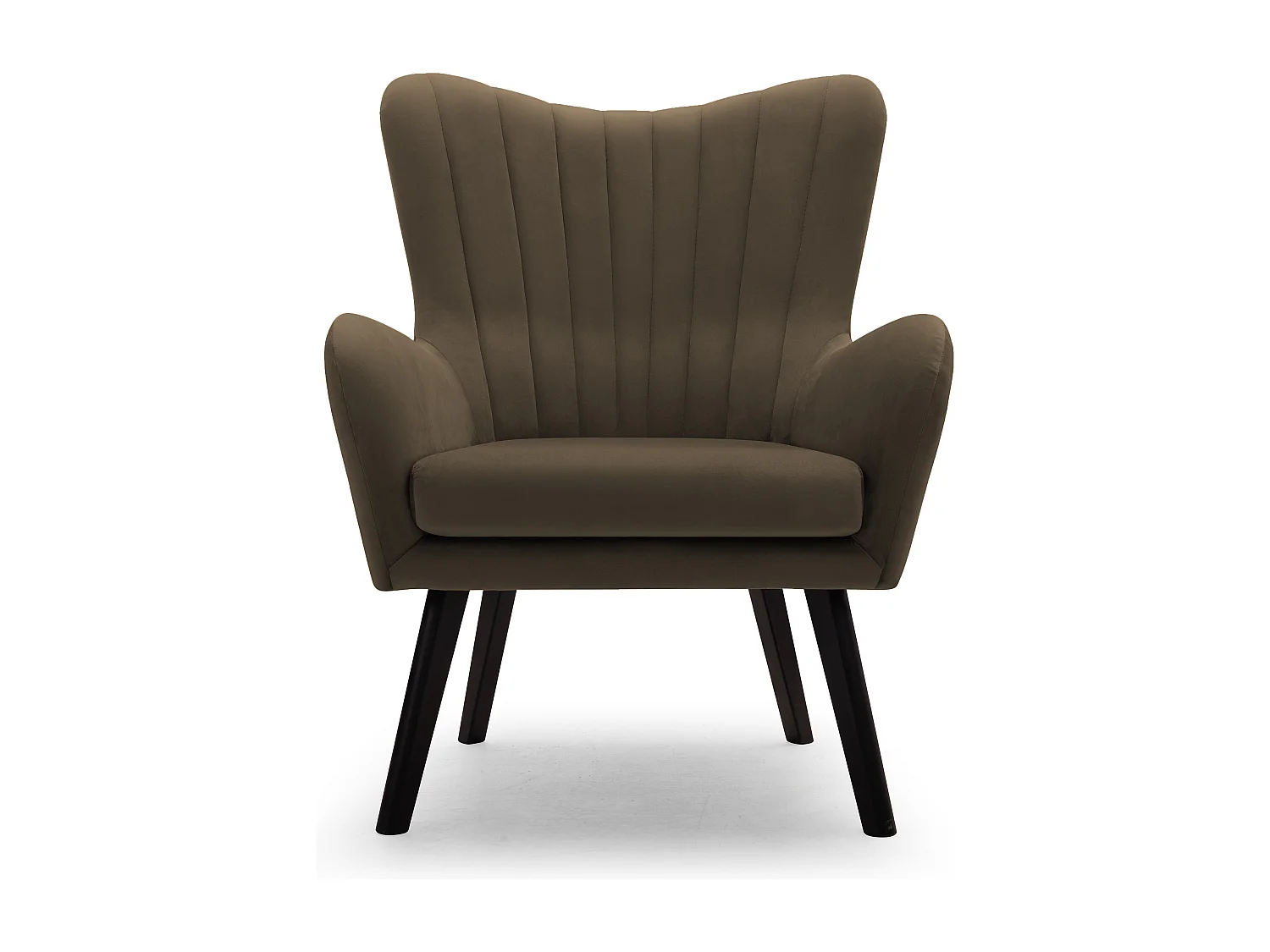Ted fauteuil van Velluto – Elegante fluwelen stoel, hoge rugleuning, brede zitting, zwarte houten poten, 76x78x100 cm, Donkergroen