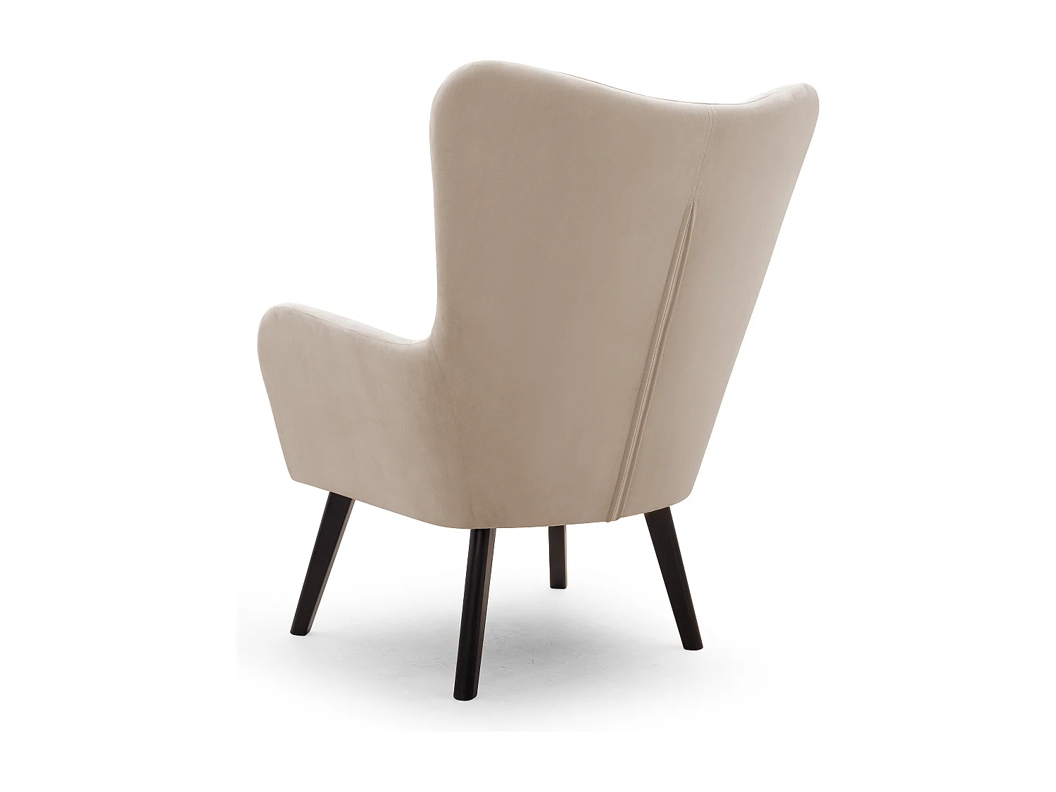 Ted fauteuil van Velluto – Elegante fluwelen stoel, hoge rugleuning, brede zitting, zwarte houten poten, 76x78x100 cm, Beige