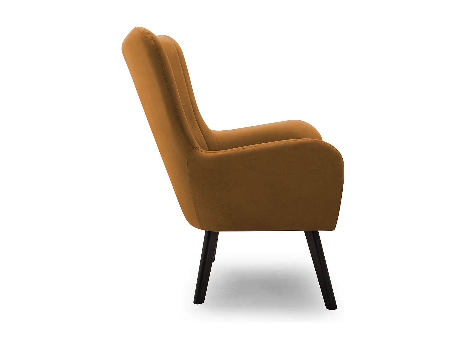 Ted fauteuil van Velluto – Elegante fluwelen stoel, hoge rugleuning, brede zitting, zwarte houten poten, 76x78x100 cm, Goud