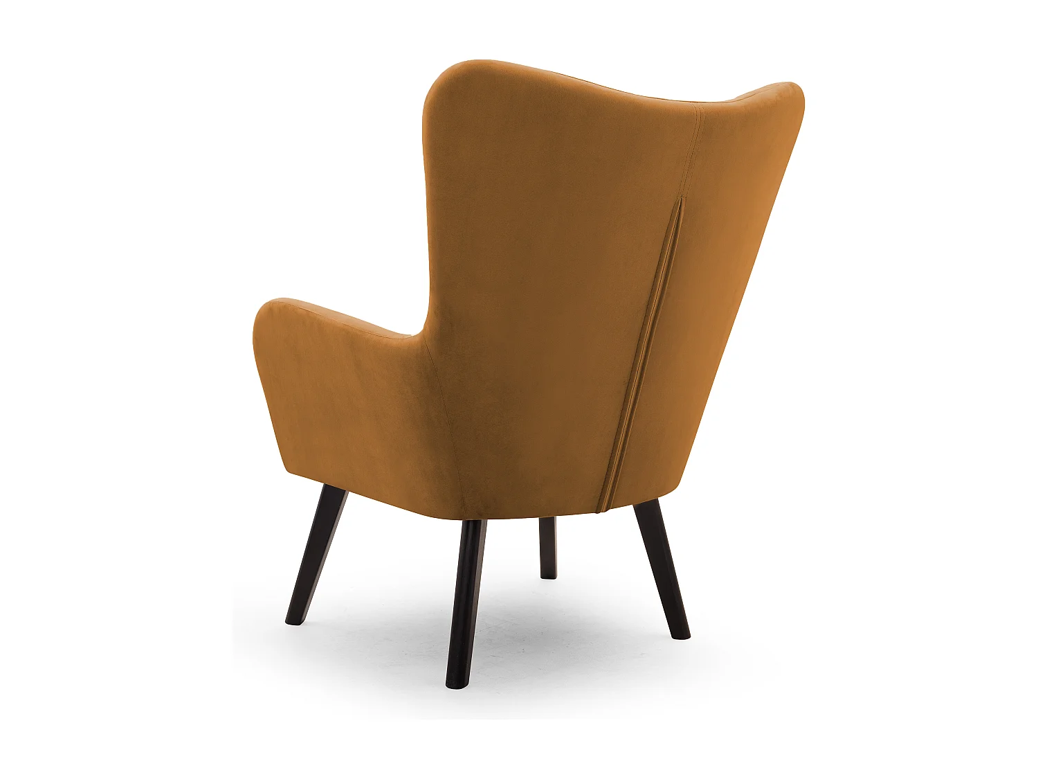 Ted fauteuil van Velluto – Elegante fluwelen stoel, hoge rugleuning, brede zitting, zwarte houten poten, 76x78x100 cm, Goud