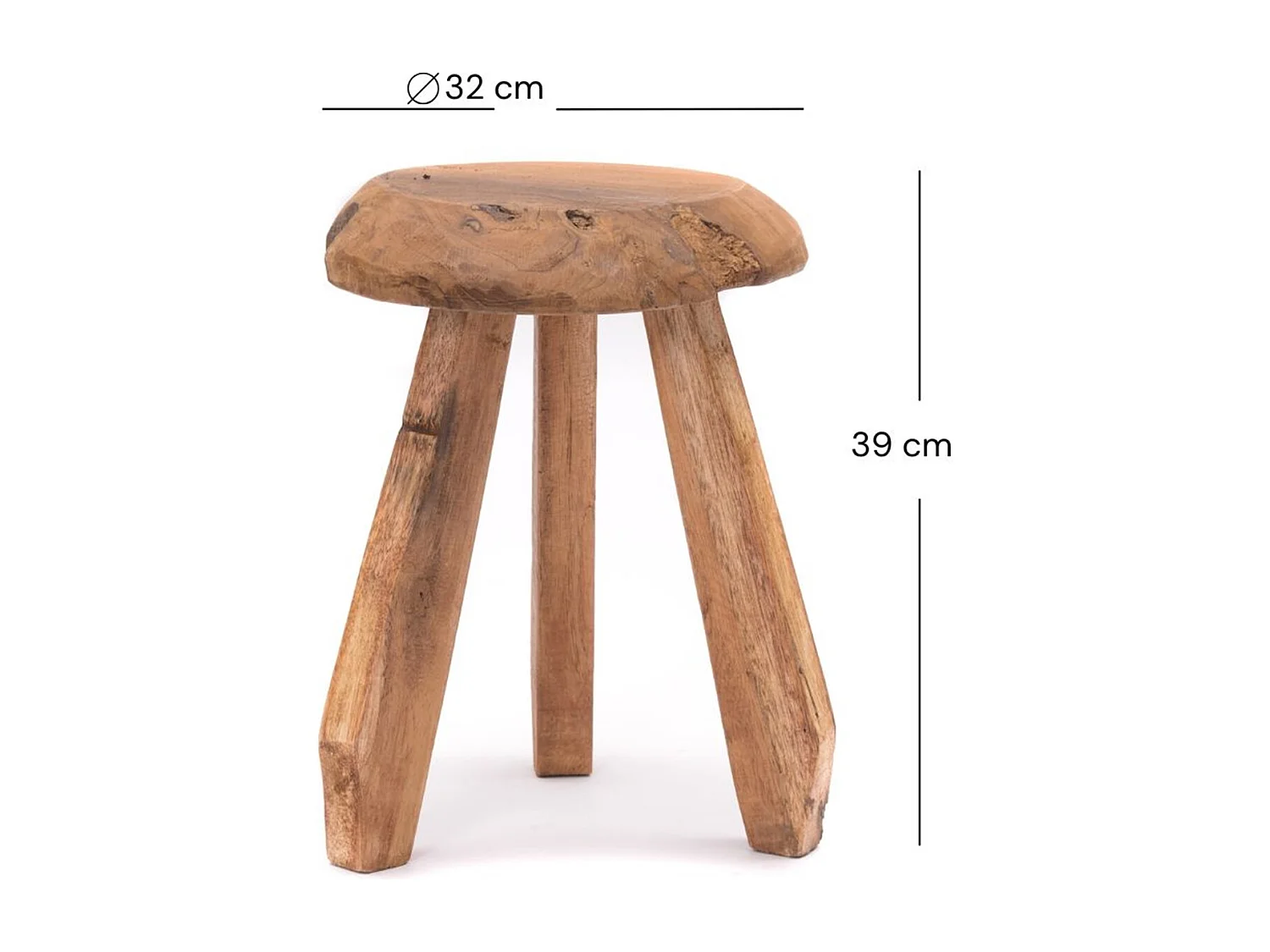 TABOURET Heidi Bois massif en acajou, rond couleurs naturelles