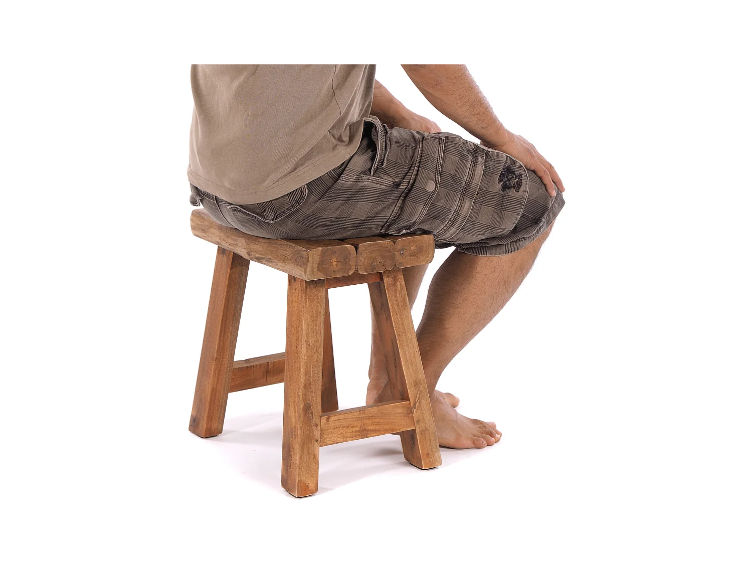 HOCKER RUSTIC Recyclingholz massiv naturfarben