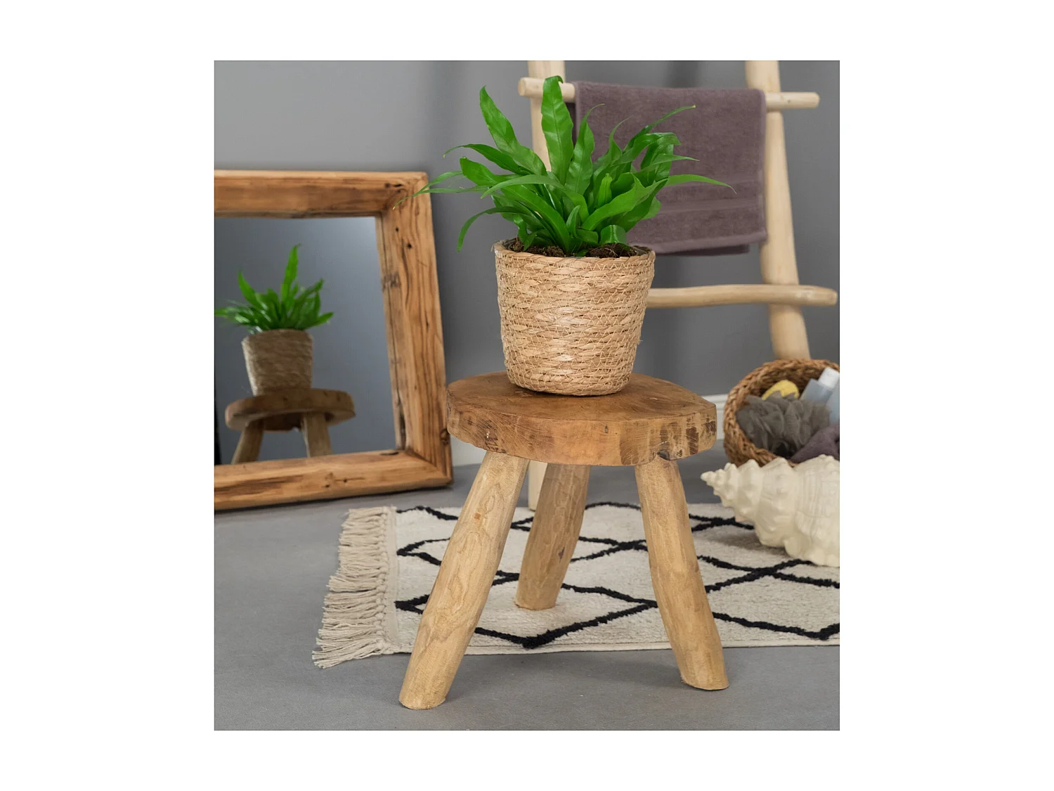 TABOURET Klara Bois massif d'acajou, rond couleurs naturelles