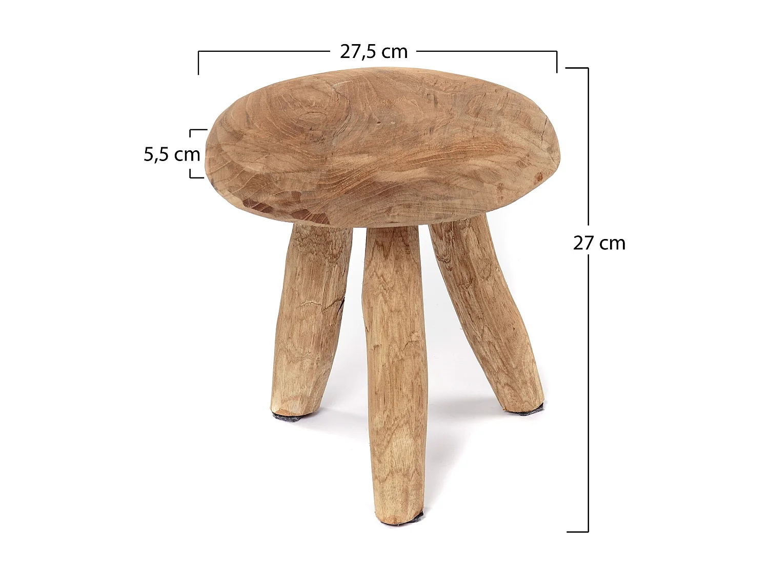 TABOURET Klara Bois massif d'acajou, rond couleurs naturelles