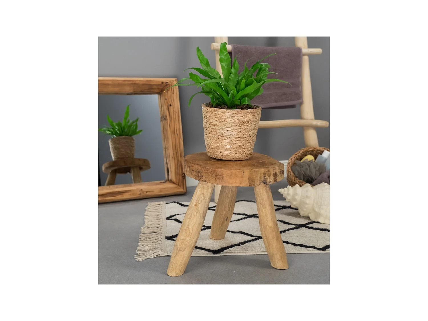 TABOURET Klara Bois massif d'acajou, rond couleurs naturelles