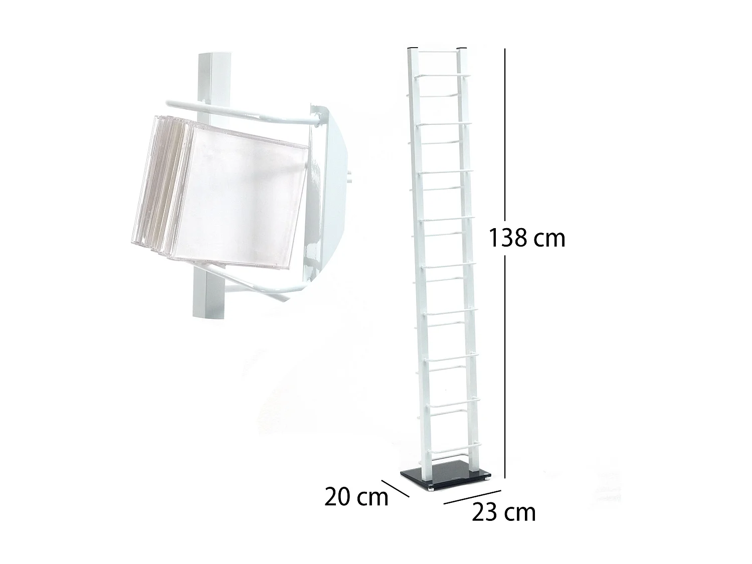 CD-STÄNDER Tower  Metall mit Glasfuß, für 126 CDs weiß