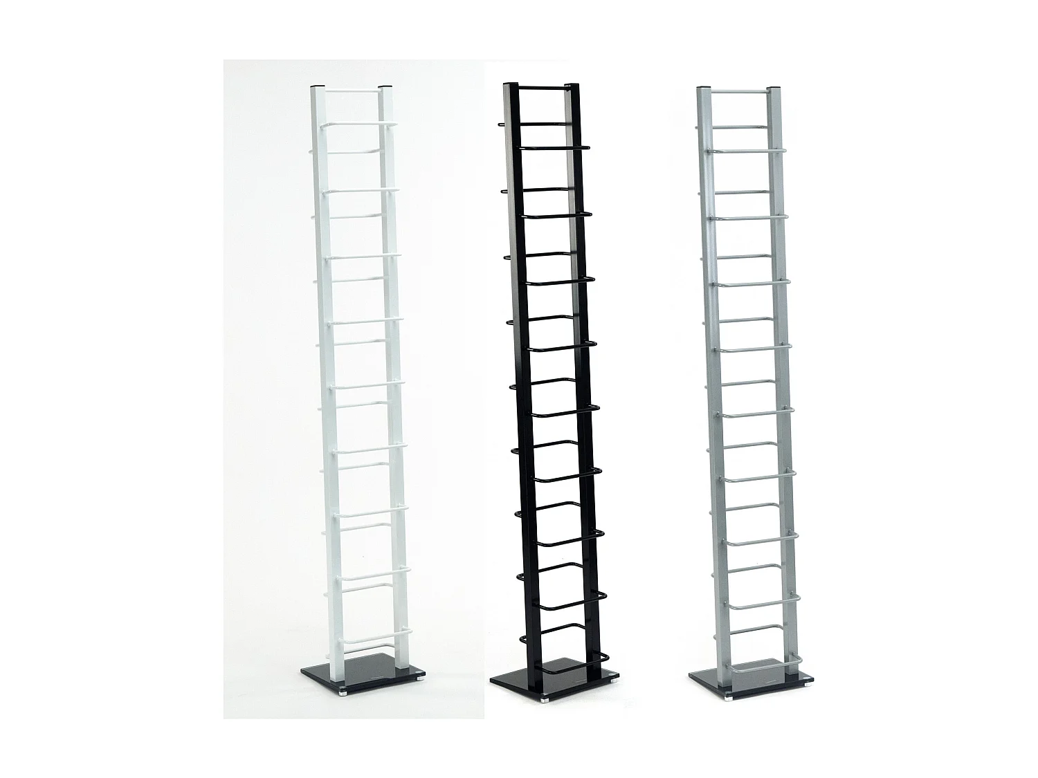 PORTE-CD Tour Métal avec pied en verre, pour 126 CD weiß