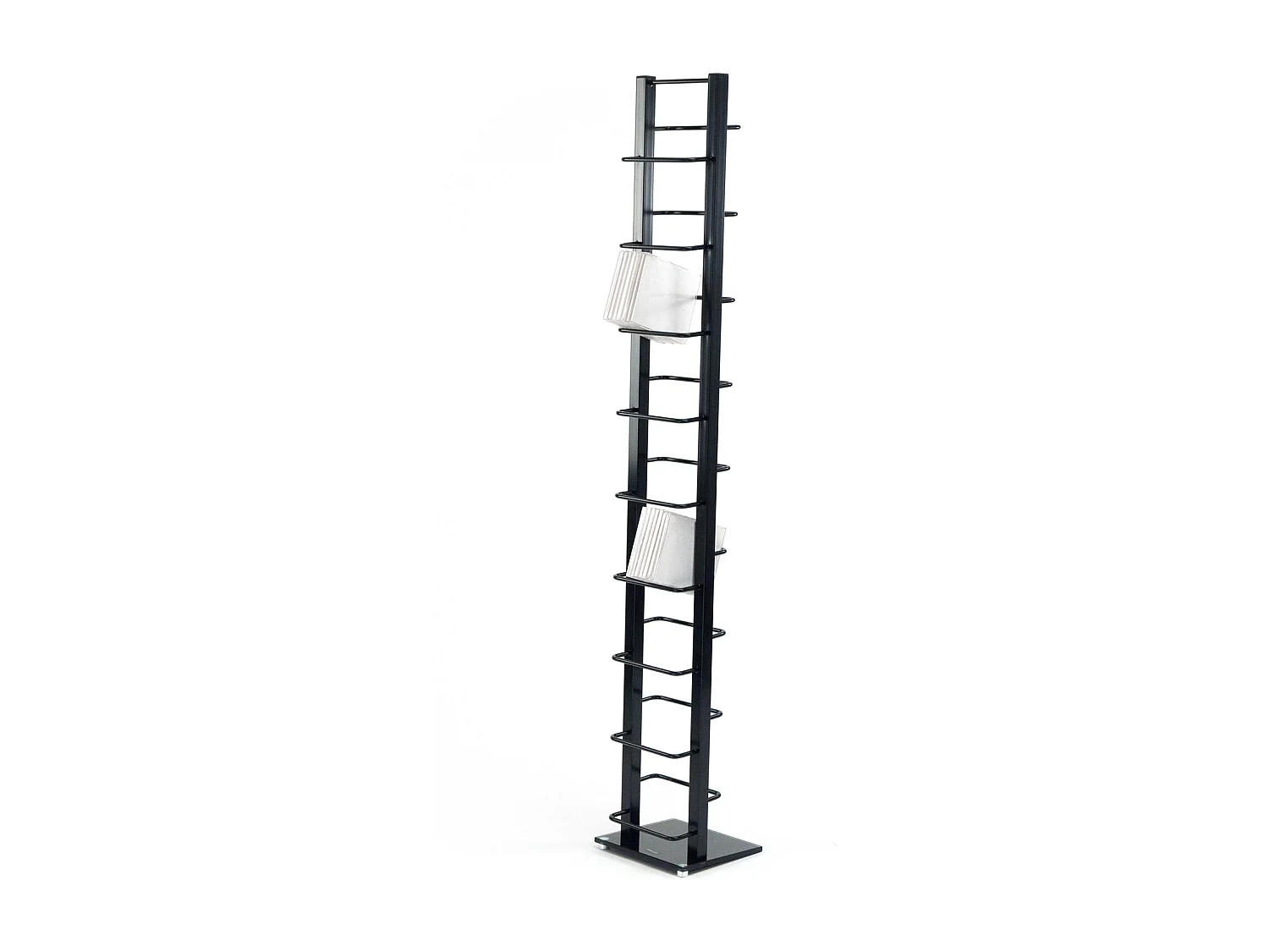 CD-STÄNDER Tower  Metall mit Glasfuß, für 126 CDs schwarz