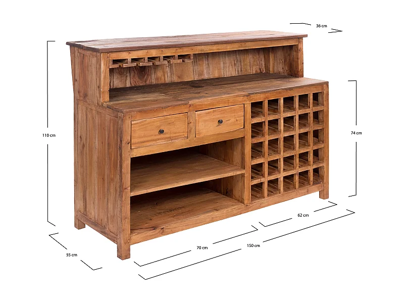 BARSCHRANK  PUREWOOD Recyclingholz massiv, Vintage-Look 08 honigfarben gewachst