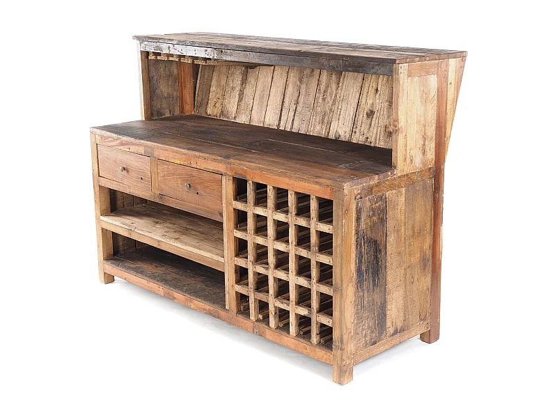 BARSCHRANK PUREWOOD Recyclingholz massiv, Vintage Design braun