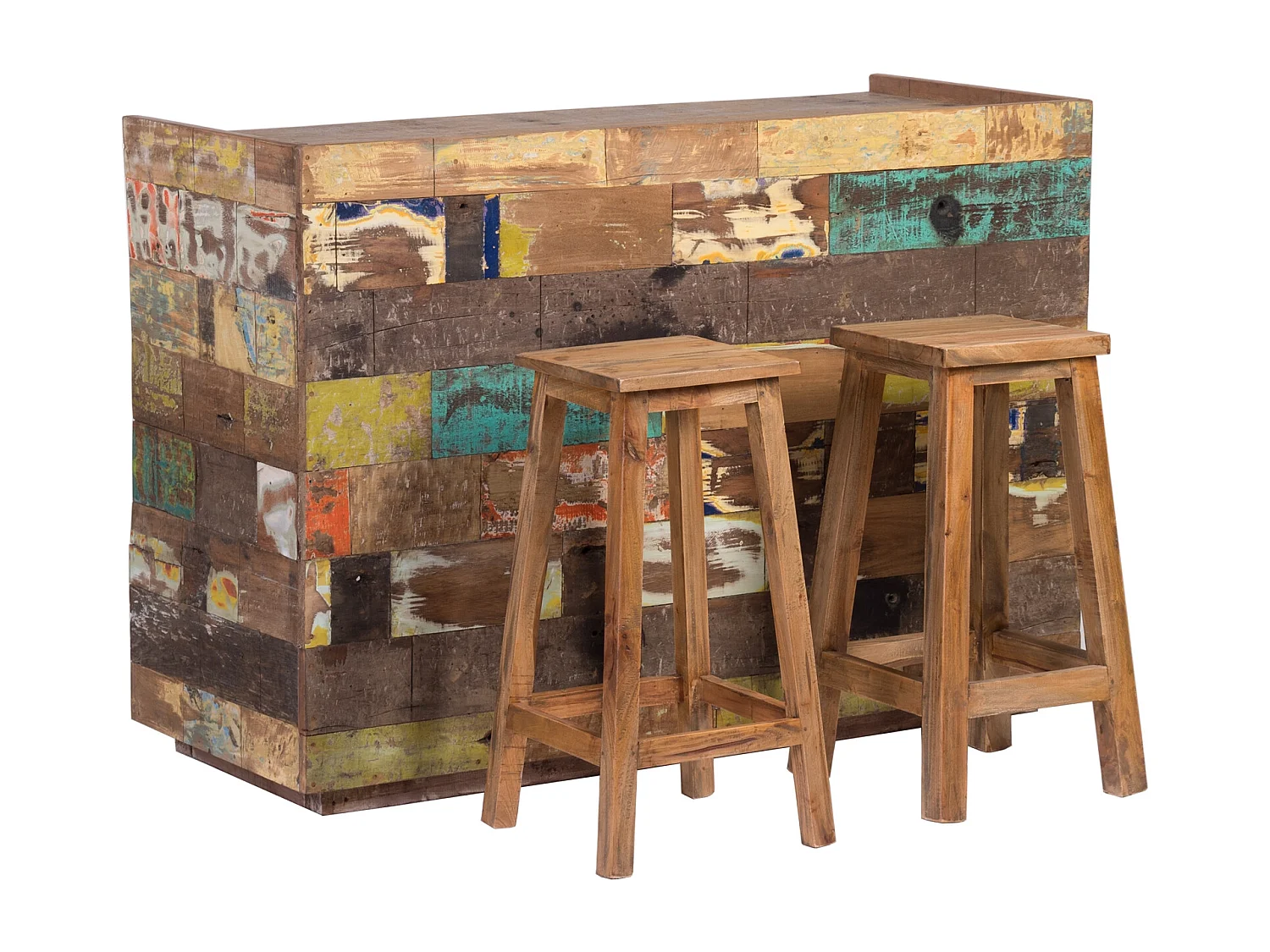 BARSCHRANK Club 138 Recycling Massivholz, mit 9 Fächern, Unikat bunt