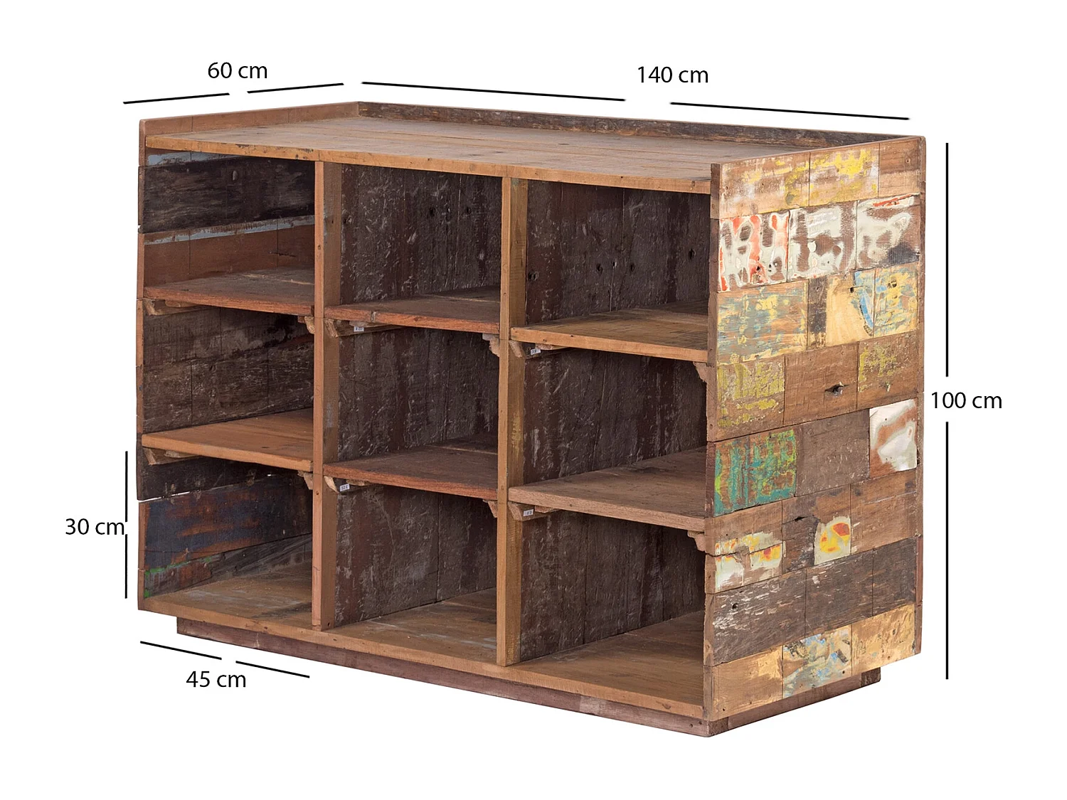 BARSCHRANK Club 138 Recycling Massivholz, mit 9 Fächern, Unikat bunt