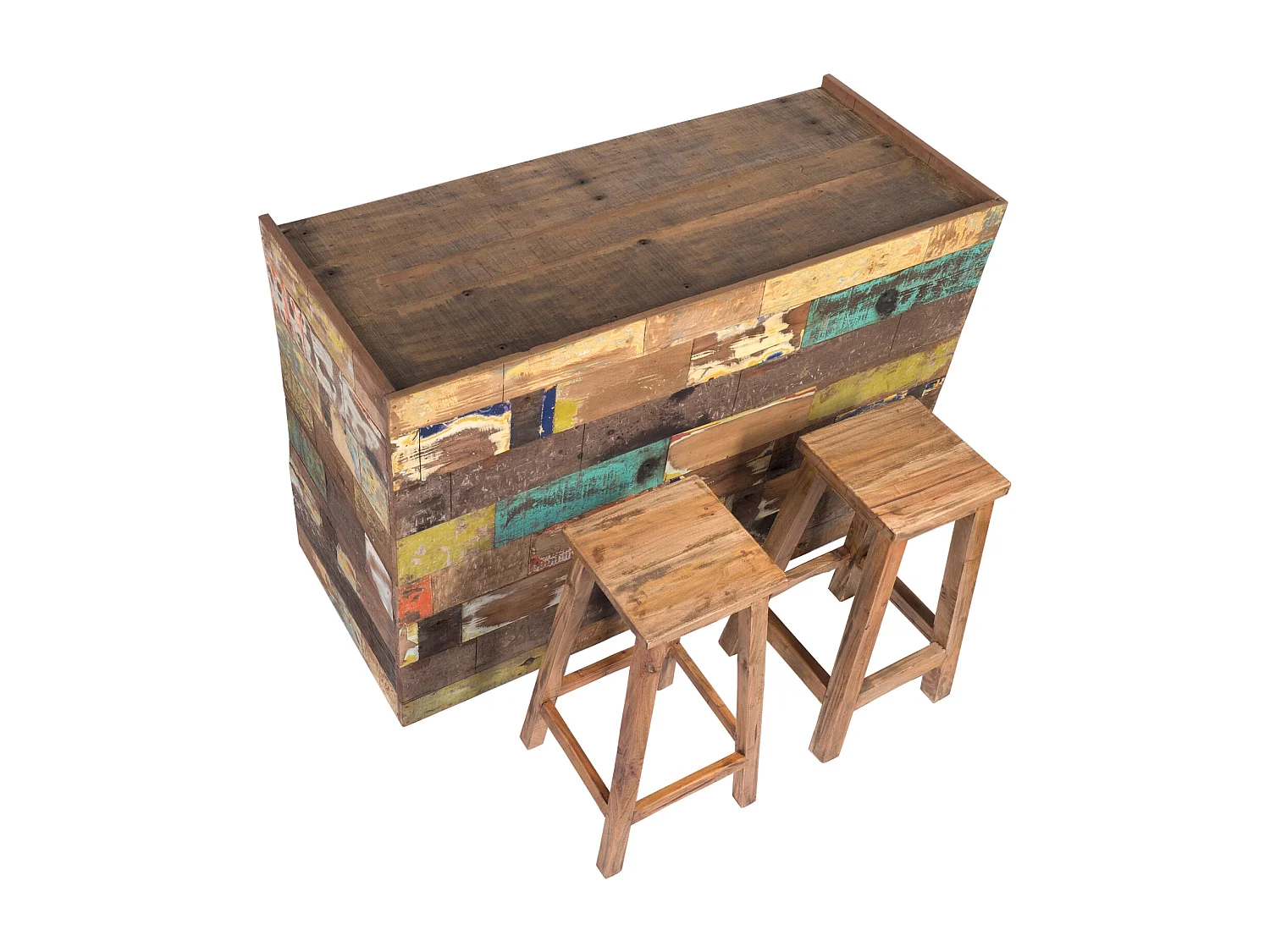 BARSCHRANK Club 138 Recycling Massivholz, mit 9 Fächern, Unikat bunt