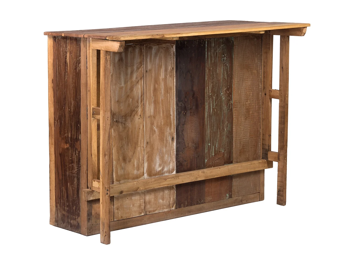 BARSCHRANK-SET Aruba 3-tlg. Massivholz, mit 2 Barhockern, 12er Flaschenregal und Gläserschienen naturfarben