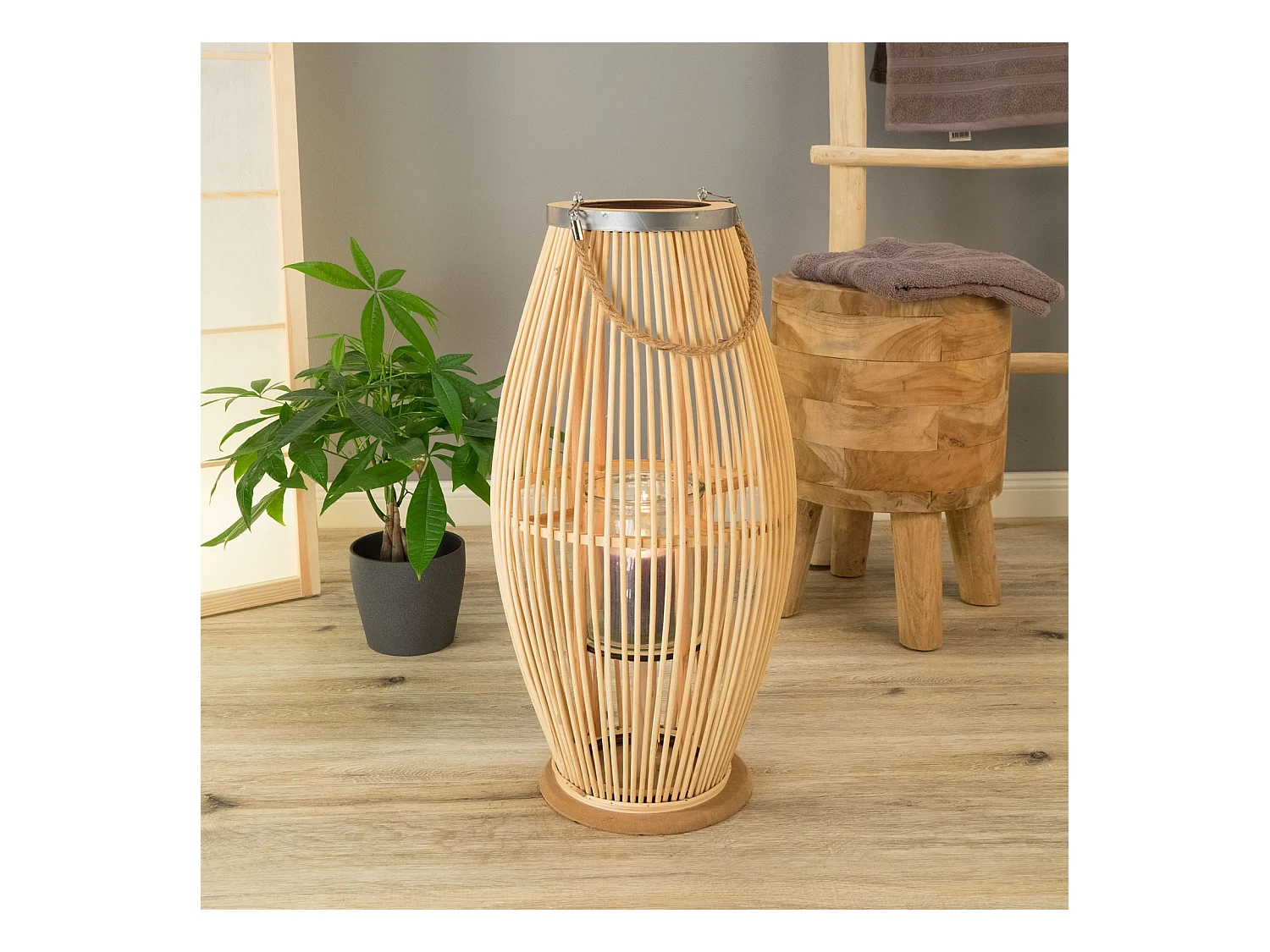 LANTERNE Zya 50 avec anse et insert en verre couleurs naturelles