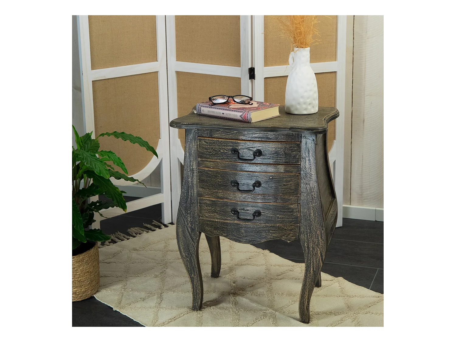 KOMMODE Belly Mahagoni Massivholz, mit 3 Schubladen rustic braun