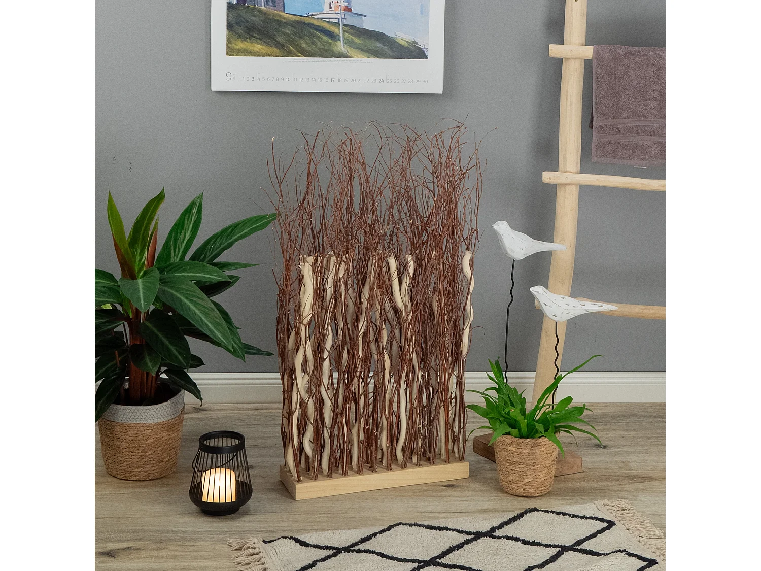 PARAVENT BRINS 78x40 cm, branches en osier marron-beige