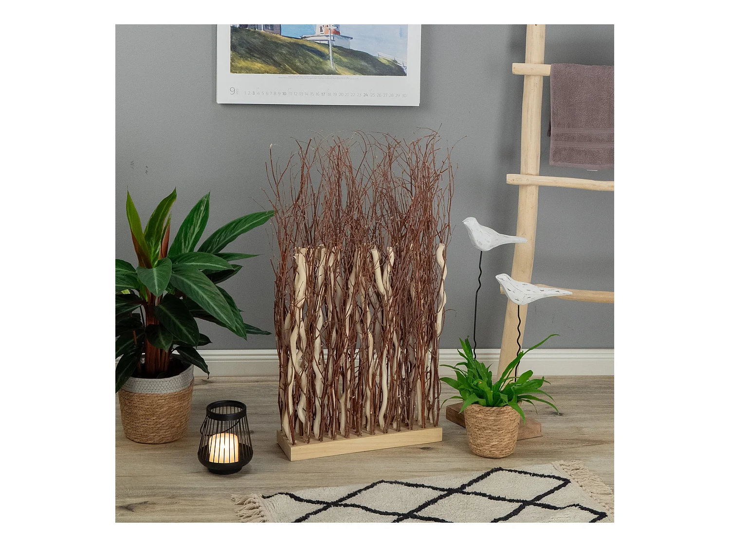 PARAVENT BRINS 78x40 cm, branches en osier marron-beige