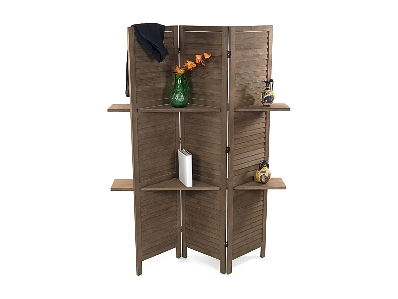 PARAVENT Cottage II  3-pièces Bois, avec 2 étagères braun