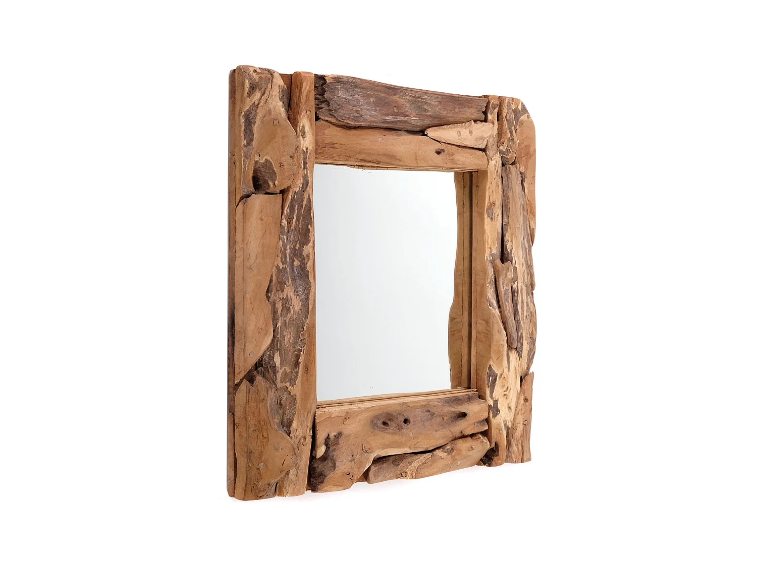 MIROIR MURAL PLAGE 50x50 cm, bois de racine de teck couleurs naturelles
