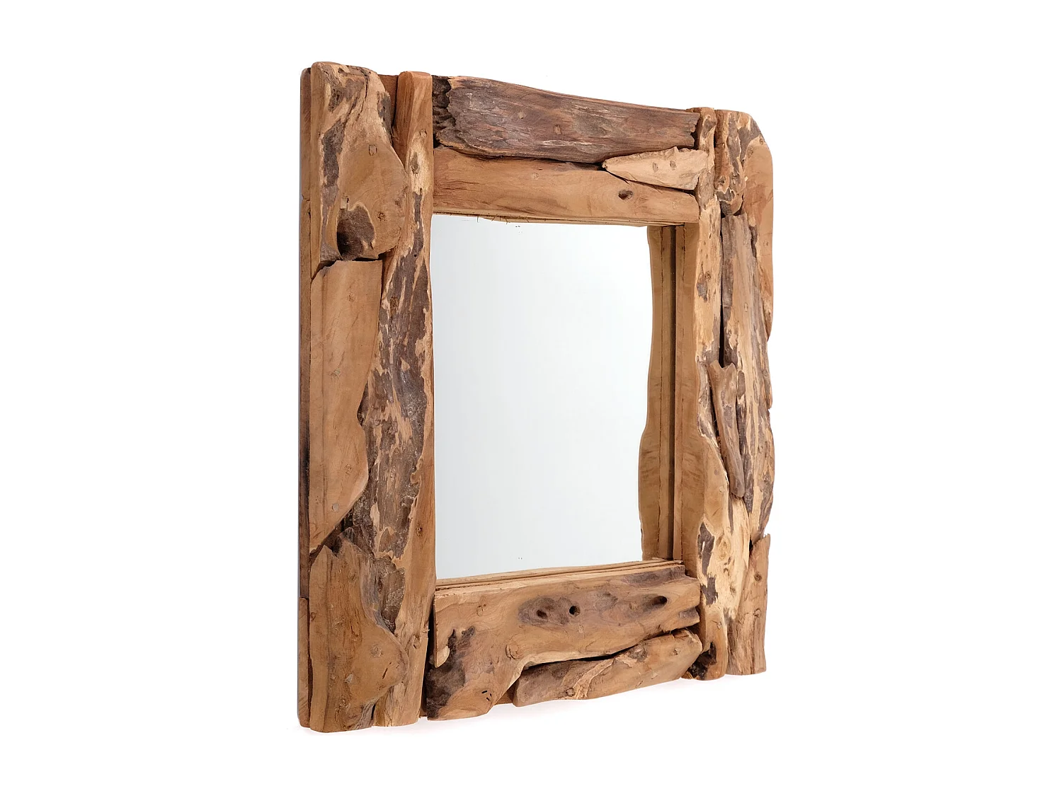 MIROIR MURAL PLAGE 50x50 cm, bois de racine de teck couleurs naturelles