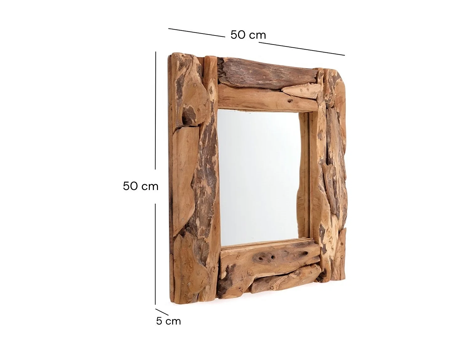 MIROIR MURAL PLAGE 50x50 cm, bois de racine de teck couleurs naturelles