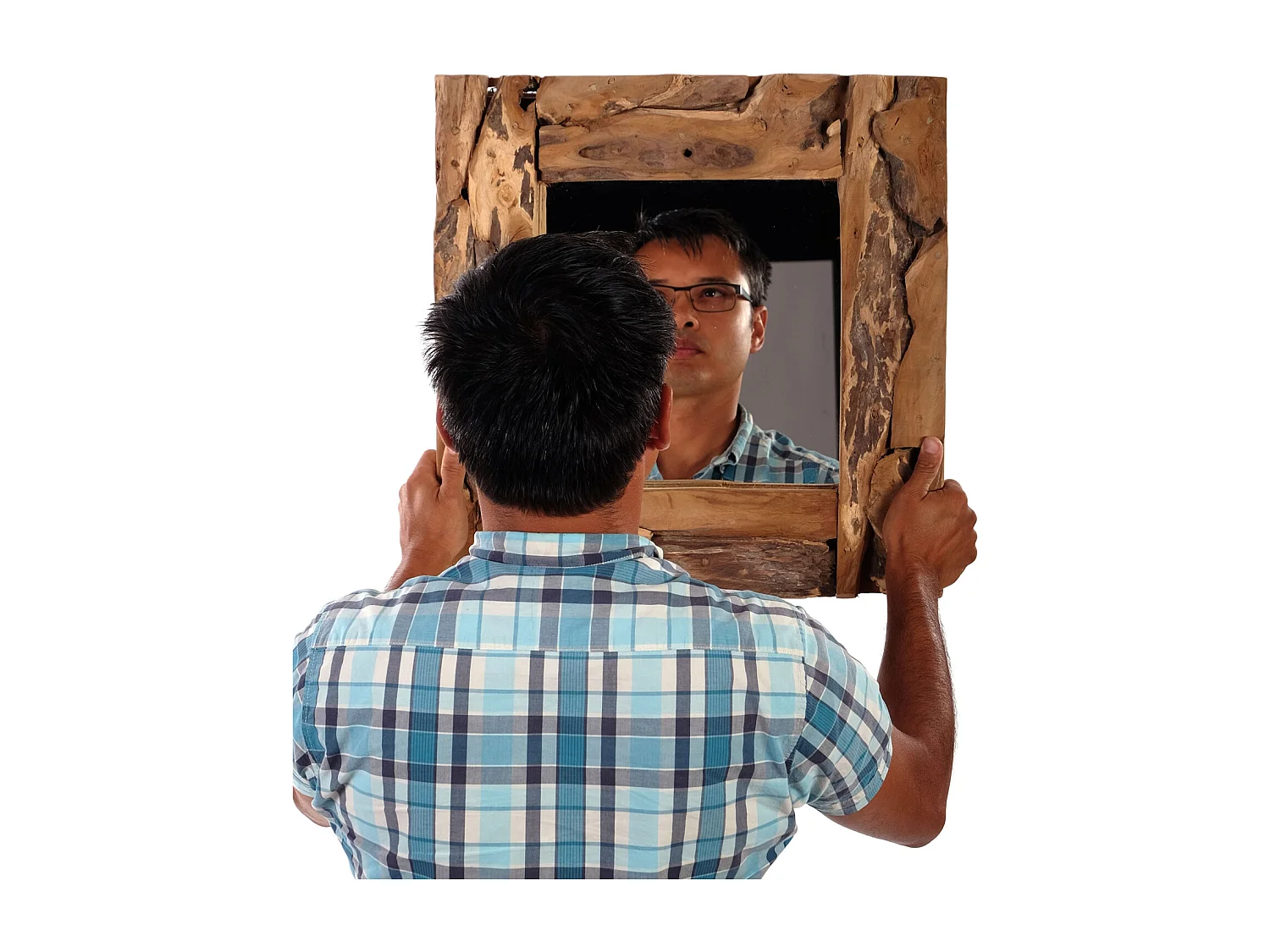 MIROIR MURAL PLAGE 50x50 cm, bois de racine de teck couleurs naturelles