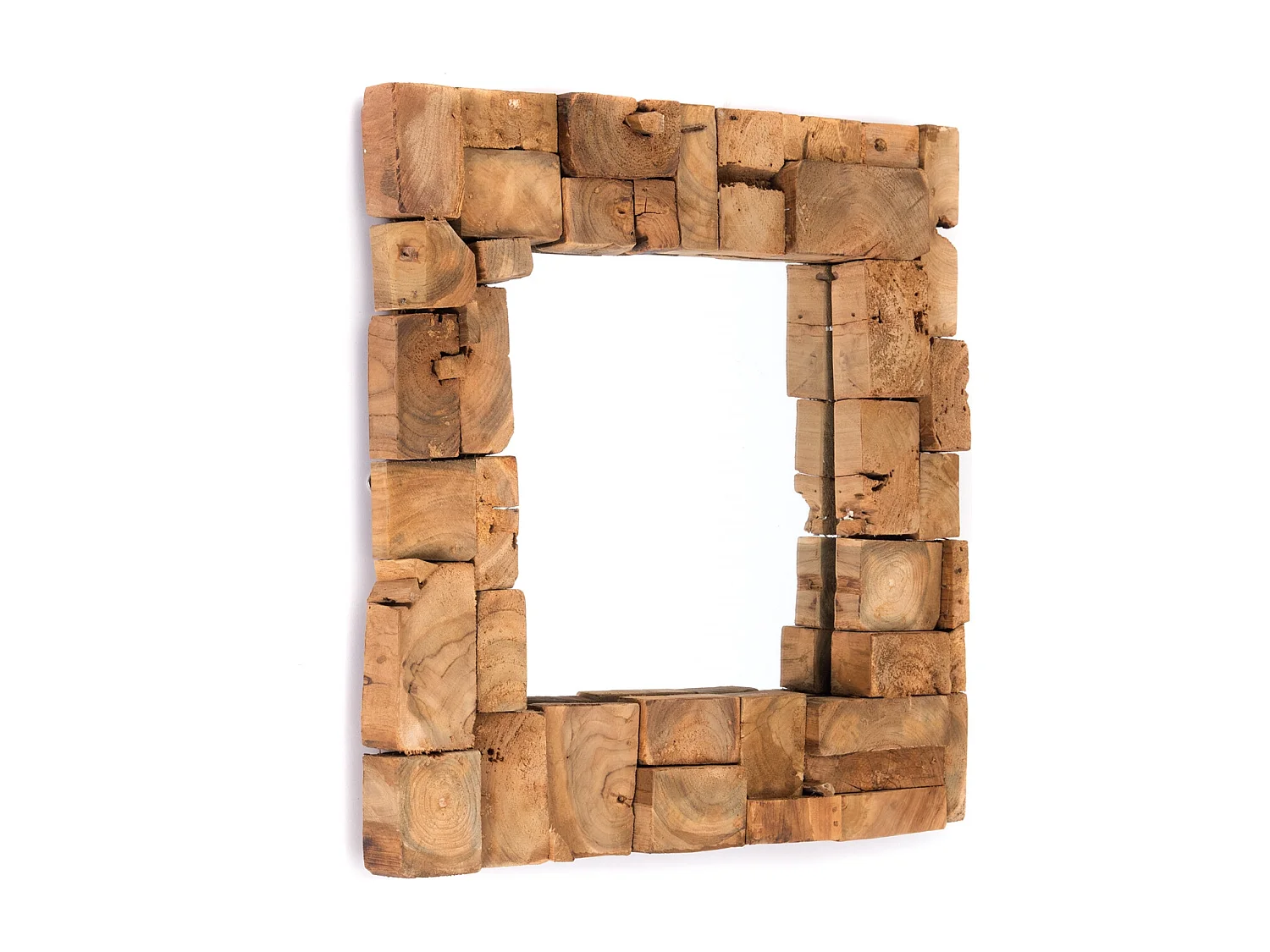 WANDSPIEGEL Mosaik 50x50 cm, Massivholz, quadratisch naturfarben