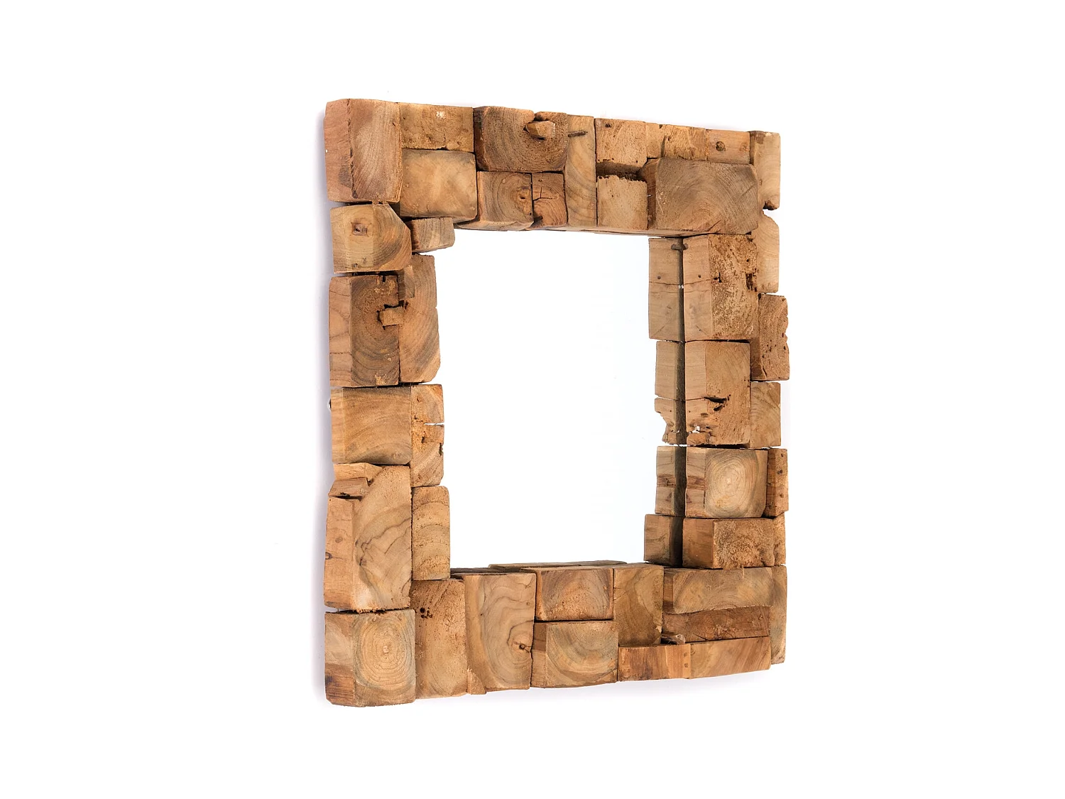 MIROIR MURAL Mosaïque 50x50 cm, bois massif, carré couleurs naturelles