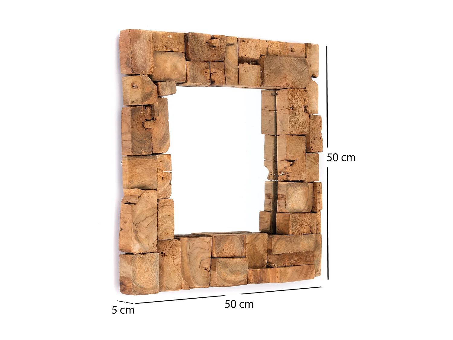MIROIR MURAL Mosaïque 50x50 cm, bois massif, carré couleurs naturelles