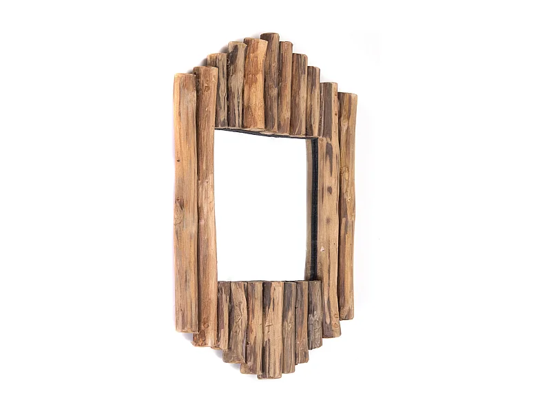 MIROIR MURAL Harmonica 56x37 cm Bois flotté en teck couleurs naturelles