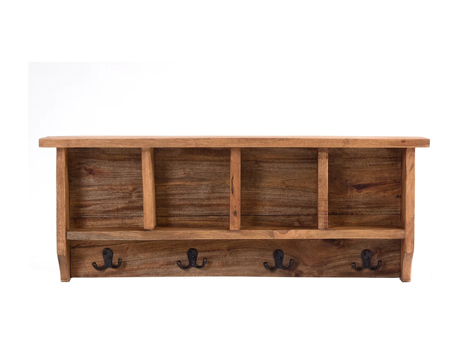 PORTE-MANTEAU MURAL VINTAGE 70 Bois de recyclage massif, 4 crochets doubles, 4 compartiments, étagère 08 honigfarben gewachst