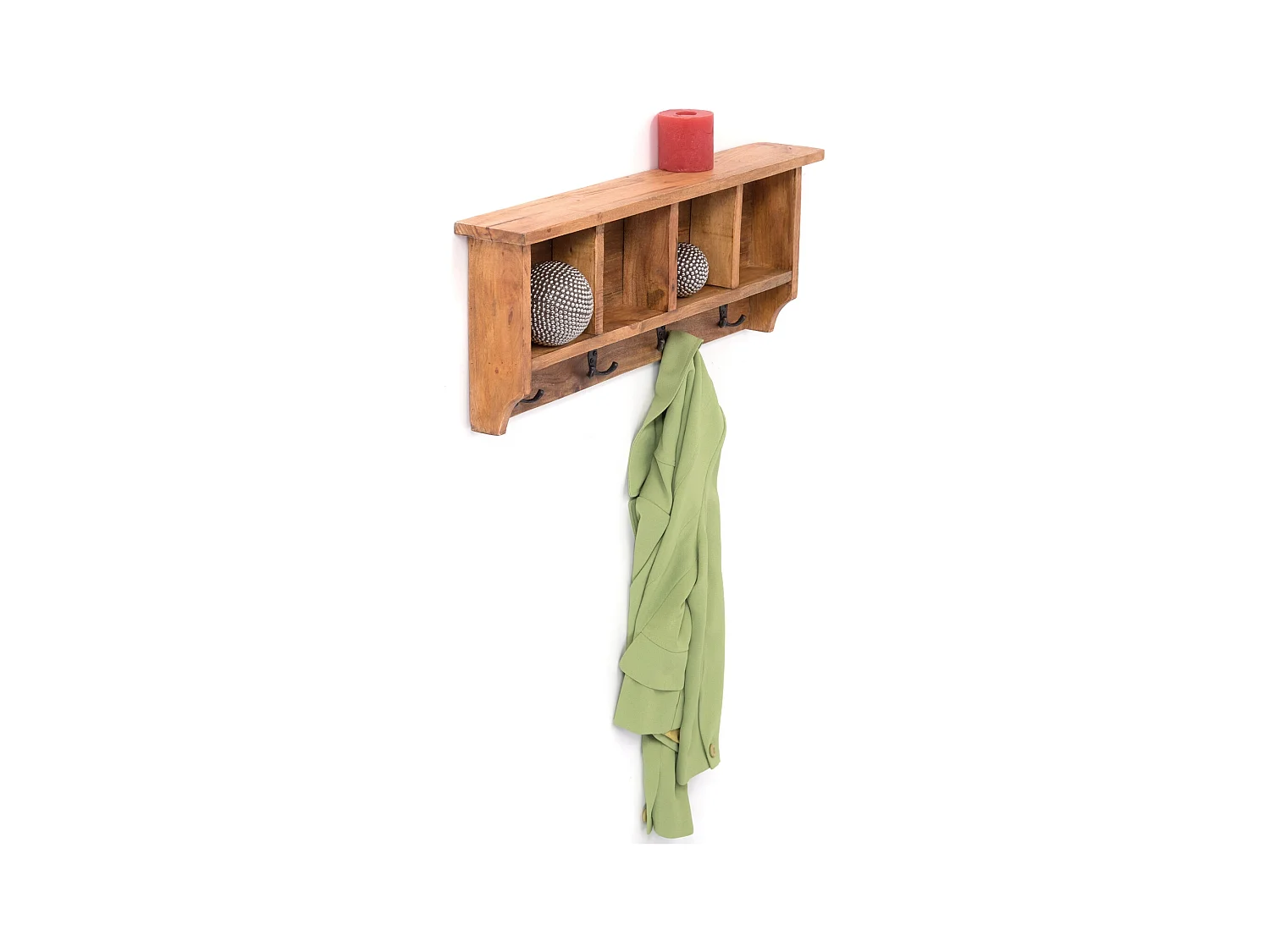 WANDGARDEROBE VINTAGE 70 Recyclingholz massiv, 4 Doppelhaken, 4 Fächer, Ablage 08 honigfarben gewachst