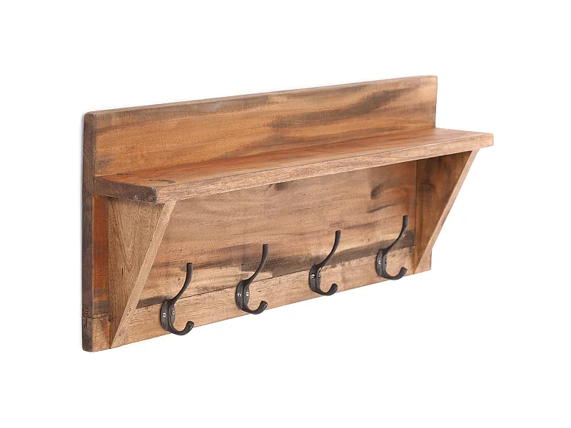 PORTE-MANTEAU MURAL VINTAGE Bois de recyclage, avec étagère, 8 crochets 01 natur-vintage