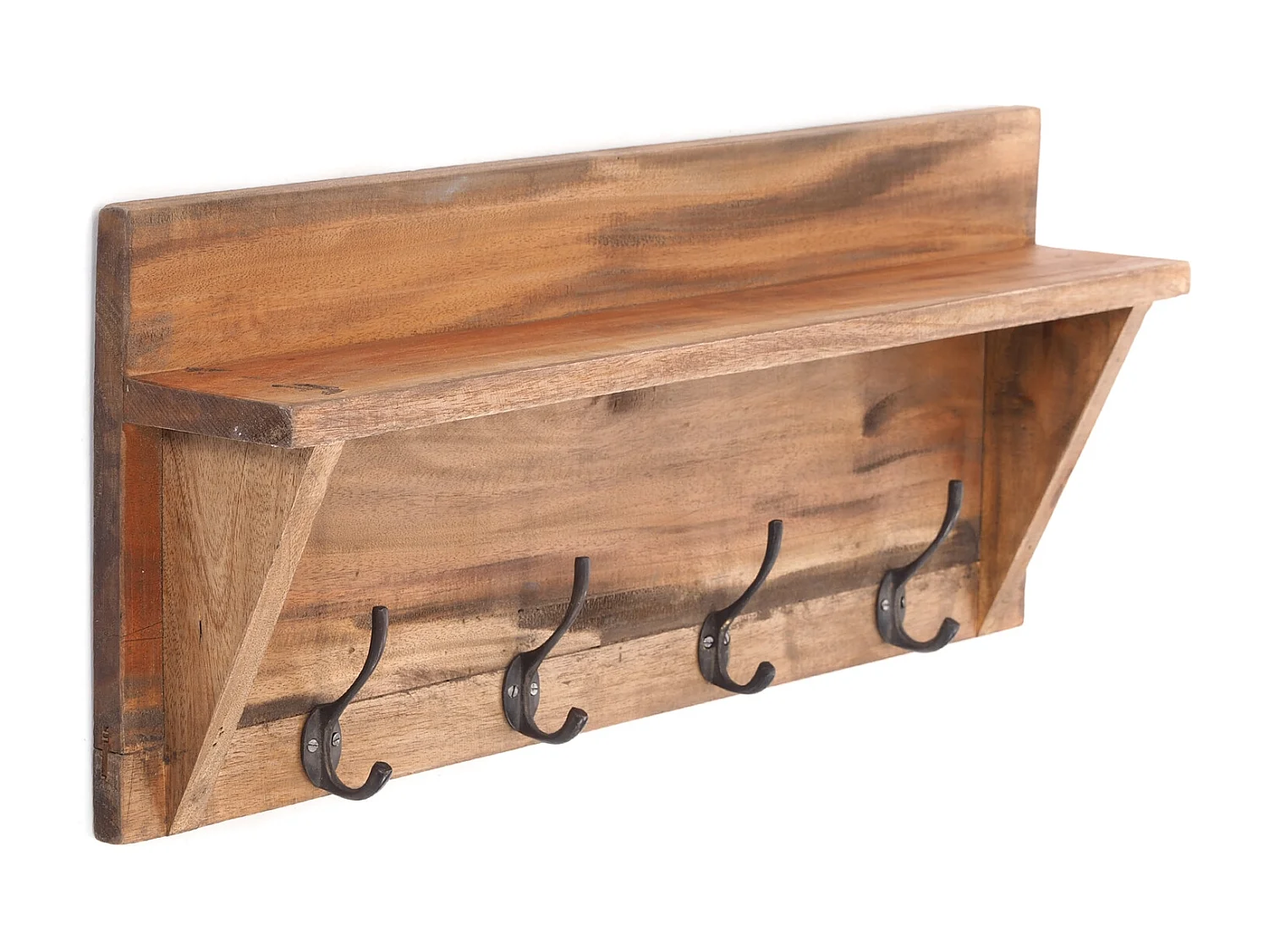 PORTE-MANTEAU MURAL VINTAGE Bois de recyclage, avec étagère, 8 crochets 01 natur-vintage