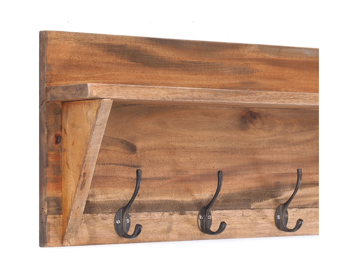 WANDGARDEROBE VINTAGE Recyclingholz, mit Regalablage, 8 Haken 01 natur-vintage