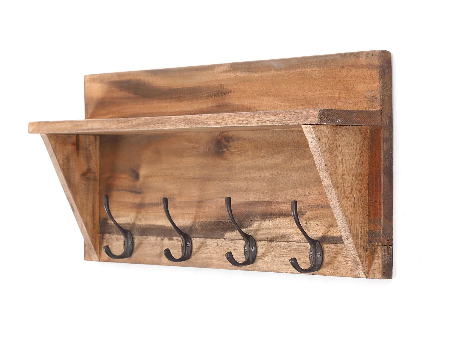 PORTE-MANTEAU MURAL VINTAGE Bois de recyclage, avec étagère, 8 crochets 01 natur-vintage