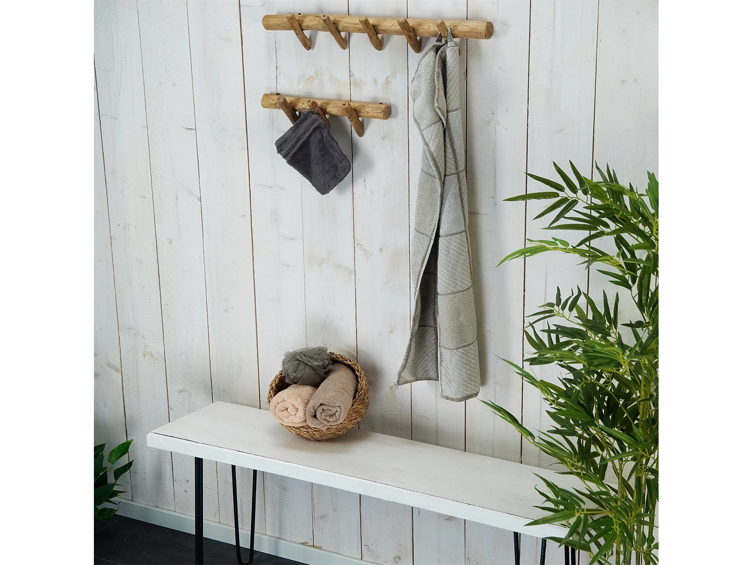 PORTE-MANTEAU MURAL Kyra 35 Bois massif, 3 crochets couleurs naturelles