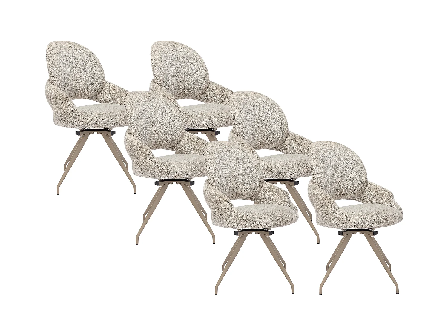 Zestaw 6 krzeseł obrotowych z tweedu i metalu taupe - Kremowy - VALIANA